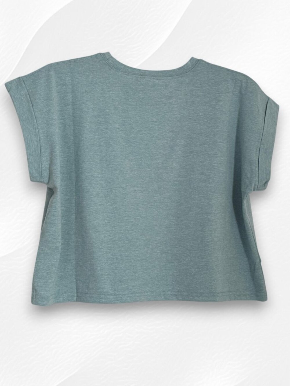Zenana Premium Cotton High Thread Count Rolled Short Sleeve Dusty Teal Tee Shirt - Picture 4 of 7